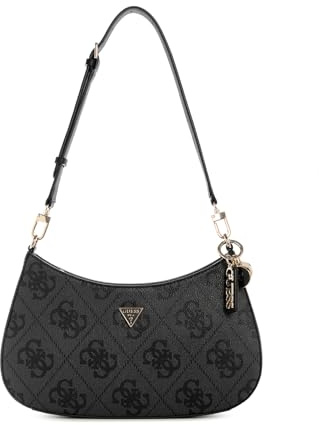 GUESS Schultertasche Noelle II Top Zipper Shoulder Bag Coal Logo dunkelgrau