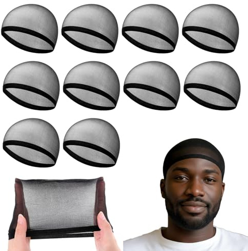 Larrel 10 Pcs Wave Cap for Men, Soft Breathable Black Stocking Caps for Men Elastic Comfortable Hair Cap for Mens Adult Sleeping Running Exercising