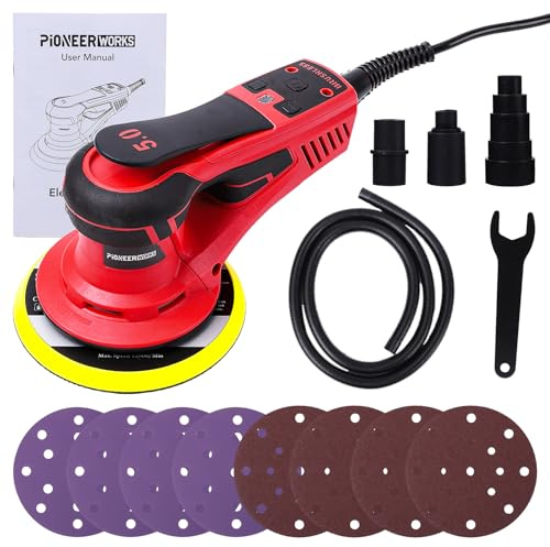 RBFGYIOP Levigatrice rotorbitale elettrica professionale 300W/350W - Motore brushless, 6 velocità, 10000 RPM - 20+12 dischi abrasivi, bassa vibrazione, raccolta polvere - Per legno e pareti - Germania
