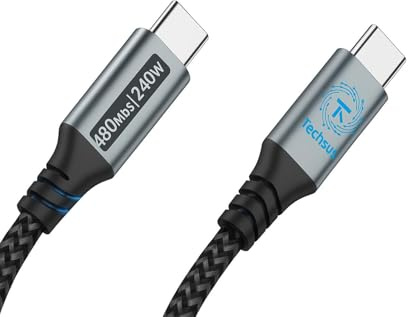 Cable USB C a USB C 240W Carga Rápida PD 3.1, 1M, Nylon Trenzado Ultra Resistente, Chip Inteligente, Carga y Transferencia de Datos, Compatible con Smartphones, Tablets y Portátiles
