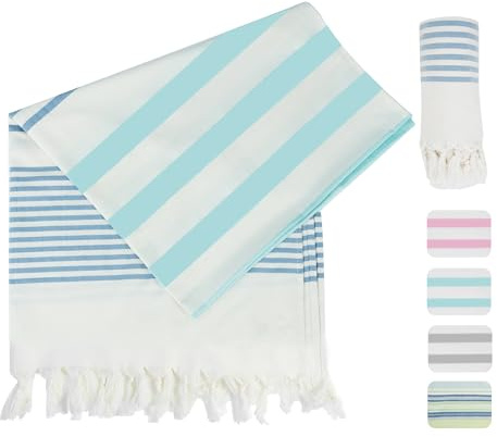 Winthome Toalla Playa Suave 180x100cm-Toalla Hammam de 100% Algodón, Ligero Ahorra Espacio, Beach Towel con Borlas Absorbente, Libre de Arena, Toalla de Baño Turco para Mujer Hombre (1 Pack)