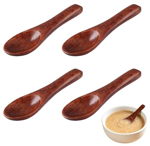 4 Stk Holzlöffel Klein,Holz Wooden Gewürzlöffel Mini,Kleine Gewürze,Salzlöffel Löffel Zucker Salz Pfeffer,Small Honiglöffel,Spoons Teelöffel,Marmelade Kaffee 6*1.8cm Kurzer Griff für Küche Servieren