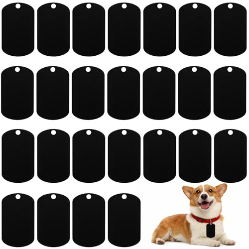 BaZuyunMd Dog Tag Hundemarke, 25 Stück, Gravur Rohlinge für Lasergravur, Metallplatte mit Löchern, Schwarz