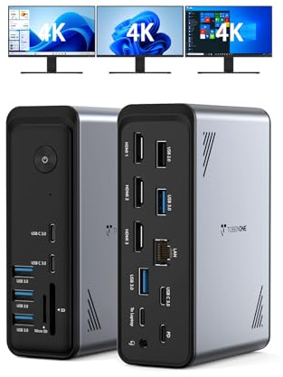 TobenONE 18 in 1 Laptop Docking Station 3 Monitors, Triple 4K Display