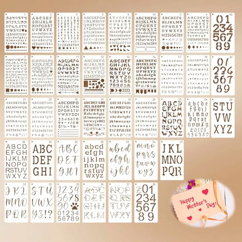40 plantillas de letras para pintar sobre tela de pared de madera, plantillas reutilizables para números de alfabeto, plantillas grandes, accesorios de manualidades para niños y adultos, decoración