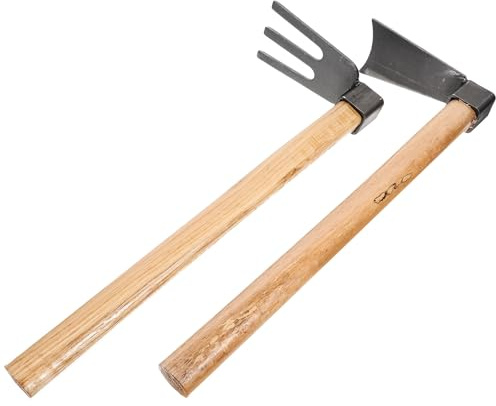SUPVOX Set d Outils de Jardinage à Main Houe en Acier et Manche en Bois Ergonomique pour Creuser la Terre et Désherber Facilement Le Jardin