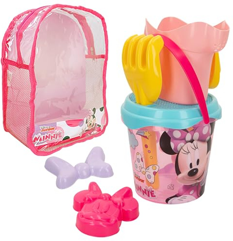 ColorBaby Disney Minnie Mouse Set da Spiaggia per Bambini, Set cubo da Spiaggia con Pala, rastrello, annaffiatoio e Accessori Disney, Zaino da Spiaggia per Bambini, Set Spiaggia per Bambini (48229)