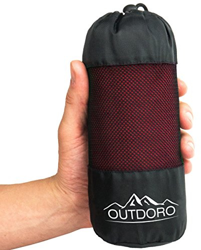 Outdoro - Sac de couchage de refuge - Ultra léger - Seulement 350 g - En microfibre - Avec compartiment pour coussin - Coutil et drap de voyage intégrés - Fin et petit, rouge