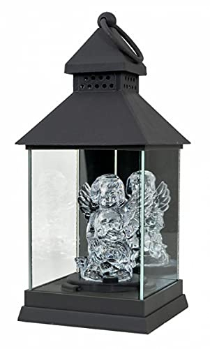 Importer AM Cemetery and Garden Memorial Lantern with Angel | Gravesite Remembrance Decoration | Battery Powered Flameless Lantern (Gray)
