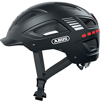 ABUS Fahrradhelm mit Licht - Hyban 2.0 LED - Vorder- und Rücklicht & robuste Hartschale - für Damen und Herren - Schwarz Matt, Größe L