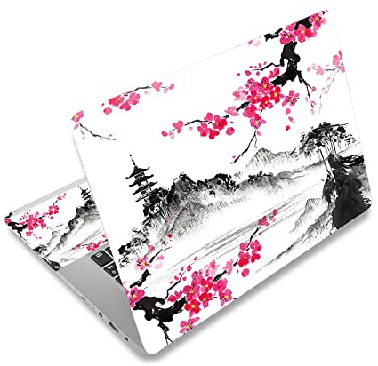 AIMSA Laptop Skin Sticker Decal, 12 13 13.3 14 15 15.4 15.6 inch Laptop Art Decal Protector Notebook Netbook PC 15.6 Universal Vinyl Cover, Mountain Sakura Ink Painting
