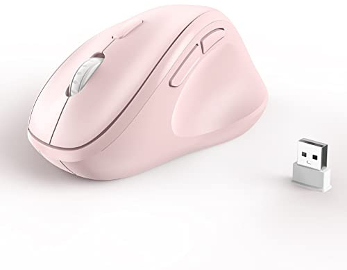 Mouse wireless ergonomico Micropack con chiavetta USB per PC, laptop e desktop, mouse verticale con clic silenziosi, batteria a lunga durata, fino a 1600 DPI e 1 batteria AA, Rosa