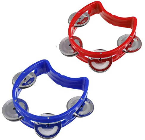 YANGWEN Half Moon Tambourine, 2 PCS Tambourine Hand Bells Plastic Tambourine for Kids Mini Children Tambourines Hand Percussion Shaker Musical Instruments for Kids Adults