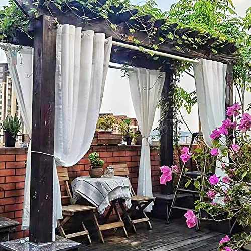 XQKXHZ Outdoor Vorhang Wetterfest-132x274cm- Sheer Voile Vorhang Semi Transparente Gardine Wasserdicht Outdoorvorhang Pavillon & Terrasse Deko Balkon Vorhang Outdoor,Weiß,2 Panels