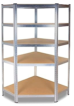 VBChome Ecke Lagerregal 90 x 180 x 30 cm Standregal mit 5 Fächern Metallregale MDF-Platten Kellerregal Schwerlastregal Garagenregal Werkstattregal Chrom Tiefe 30 cm | Ecke