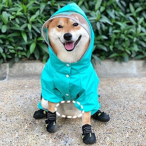 Set Aus Hunde-Regenmantel Und Regenschuhen, Vollständig Reflektierende Hundejacke, Hunde-Regenmantel Mit Regenstiefeln Für Kleine Hunde,Grün,XL