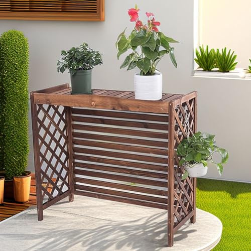 HRXQ Bois Massif Cache Climatiseur Exterieur Panneau en Bois Épais Cache-radiateur Housse Extérieure De Climatiseur Support Climatiseur Exterieur (Size : S)