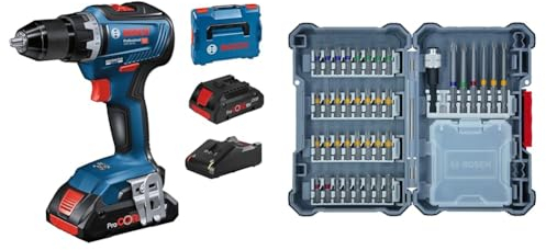 Bosch Professional Akkuschrauber GSR 18V-55 (2x 4,0 Ah ProCore Akku, in L-BOXX) + 40-tlgs. Bohrer Bit Set (Pick and Click, extra harte Schrauber Bits, mit Universalhalter) - Amazon Edition