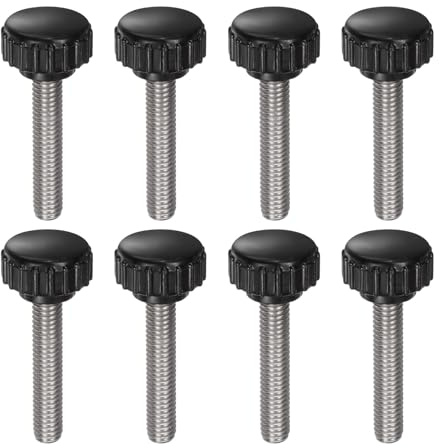 QUARKZMAN 8pcs Tornillo Moleteado, M6x30mm Tornillo de Pulgar de Rosca Macho Pomos de Sujeción Moleteados Métricos de Acero Inoxidable Perilla de Perno de Estudio Tornillo de Apriete, Negro