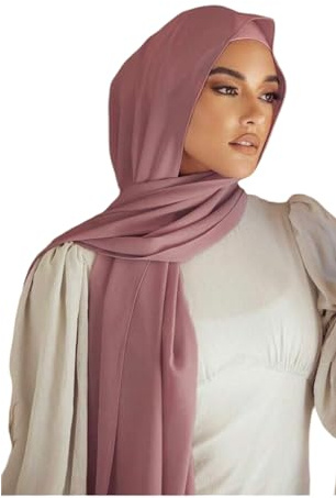 Kiran Fashion Premium Chiffon Hijab Head Scarf Shawl Sarong Wrap for Muslim Women Lightweight (Dusty Pink)