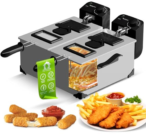 Freidora doble de zona fría / 2x 3L / con contenedor de aceite extraíble (apto para lavavajillas) / acero inoxidable