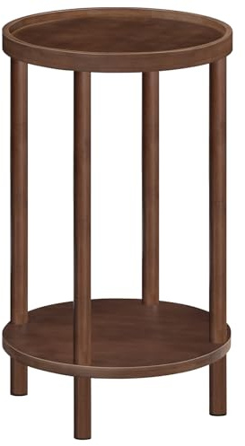 HOOBRO Beistelltisch rund aus Bambus, Nachttisch mit erhöhtem Rand, Sofatisch modern, für kleine Räume, Wohnzimmer, Schlafzimmer, Flur, Eingangsbereich, Dunkelrotbraun EMA156BZ01