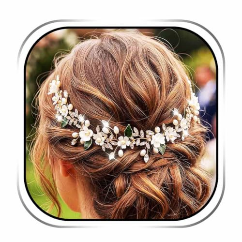 IYOU Corona Vine para el cabello Novia Tocado Flores Dorada Hojas Cristal Accesorios para el pelo Invitadas Damas de Honor para Mujeres