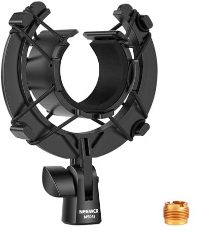 NEEWER Microphone Shock Mount, Mic Holder for Stand & Boom Arm with Elastic Ropes & 3/8 to 5/8 Screw Adapter, Fits Mics of 1.8 to 2 (46 to 50mm) Diameter, MS048