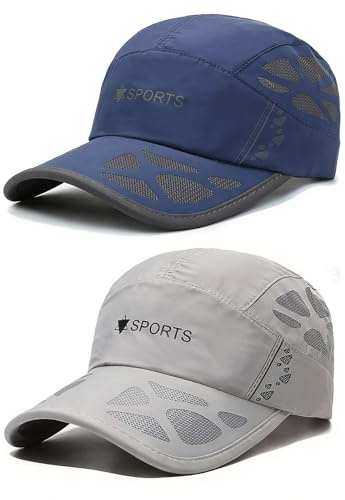 AYPOW Baseballkappe für Herren und Damen, 2 Stück, Laufmütze, schnelltrocknend, atmungsaktiv, verstellbar, faltbar, leicht, Anti-UV, Sommerhut für Golf, Radfahren, Wandern, Outdoor-Sportarten