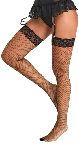 FUTC HILA Fishnet Stockings for Women Sexy Floral Lace Top Hold Up Stocking | Anti-skid Silicone, Floral Lace Top Stockings, Thigh High, Over Knee Stocking, Net Tights Socks, One Size