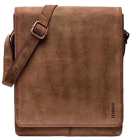 LEABAGS London Bandolera de Piel – Bolso Messenger Vintage Unisex – Bolso Pequeño de Cuero Auténtico de Estilo Casual y Elegante – Crossbody para el Uso Diario