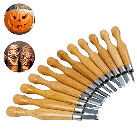 ecosway 12 Holz Tranchier-Set, SK7 Stahl Holz Werkzeug-Set Professional Holz Skulptur Holz, Carving Meißel Set für Zimmerei Anfänger DIY Art Craft Clay Holz-Graver