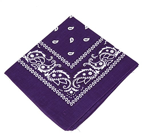 Boolavard 100 % bomull, bandanas med original paisley-mönster | Färg enligt val huvudbonad/hårhalsduk ansats handled förpackning band huvudbindning, 12 st mörklila, 55 x 55cm
