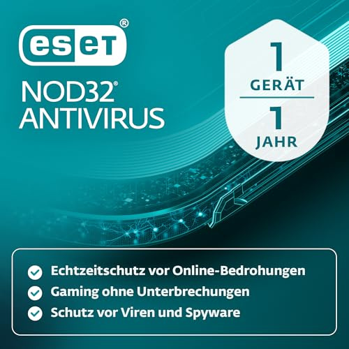 ESET NOD32 Antivirus 2026 | 1 Gerät | 1 Jahr | inklusive Gamer-Modus, Schutz vor Ransomware und Phishing, geringe Systembelastung | Windows, macOS| Offizieller deutscher Aktivierungscode per E-Mail