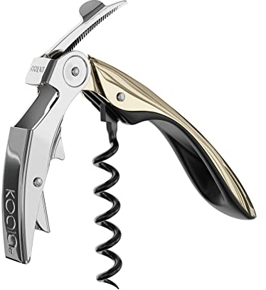 Koala Spain Sacacorchos High Tech de Dos Tiempos, Pestaña Automática Patentada, Cromado Oro, Pulido a Mano