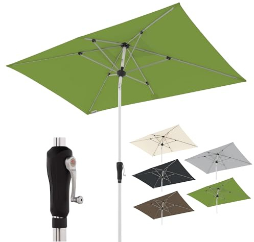 Doppler Sonnenschirm Alu Crank 220x140cm, Hellgrün, Kurbel, UV-Schutz 80+ | Rechteckiger Gartenschirm, Polyester, Aluminium-Gestell, Auto Tilt – automatisches Neigen per Kurbel
