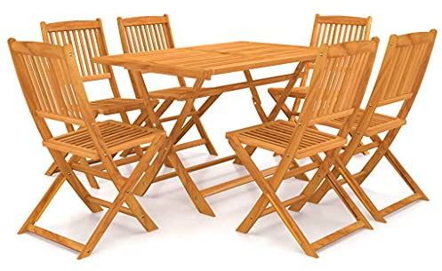 vidaXL Akazienholz Massiv Gartenmöbel 7-TLG. Klappbar Sitzgruppe Gartenset Gartengarnitur Sitzgarnitur Gartentisch Esstisch Gartenstuhl