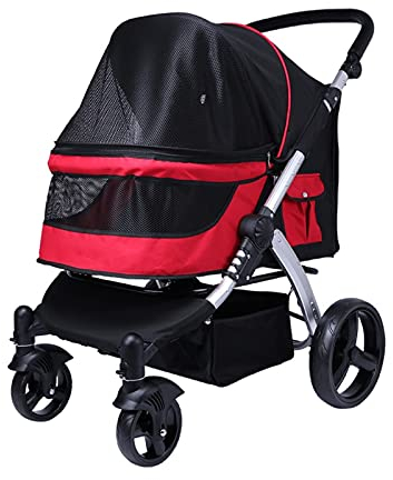 Hundewagen Hundebuggy Buggy Hunde Katzen, Hundewagen für Große Hunde, Hundewagen Buggy, Atmungsaktives Oxford-Tuch, Kinderwagen Klappbar Aluminiumlegierung Laden 30 Kg (Color : Red)
