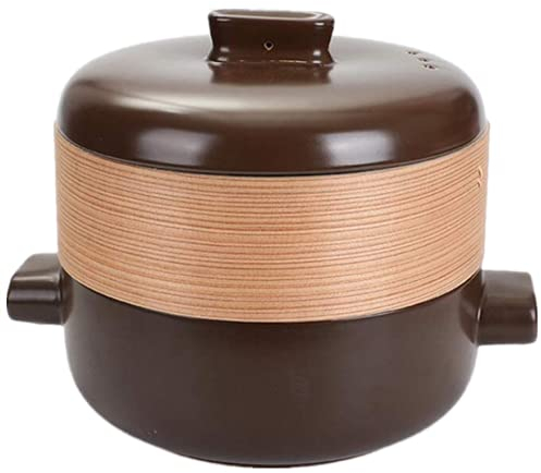 Juego De Vaporera Con Tapa, Ollas De Vapor, Olla De Sopa, Incluye Olla De Barro De Cerámica Y Vaporera De Bambú, Olla De Cocina Multifunción Para Sopa De Masa De Masa De Masa 2.5L.-D||2.5L