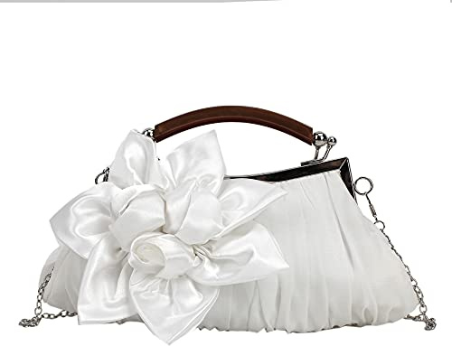 MEGAUK Damen Elegante Handtasche Blumen Clutch Satin Abendtasche Henkeltasche Crossbody Bag mit Kette Kisslock Design