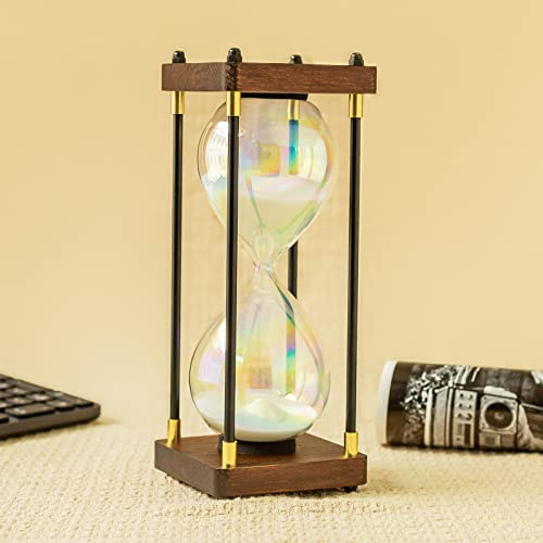 Große Sanduhr 60 Minuten,Regenbogen Glas Deko Sanduhren,Geschenk Sanduhr,Für Haus, Schreibtisch, Büro, Hochzeits Dekoration. (Weiß)