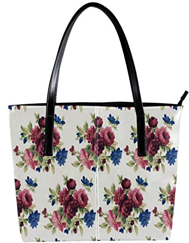 Schultertasche, leicht, lässig, Schultasche, Lehrertasche, Handtasche, Geldbörse, Aquarell, Rot, Blau, Vintage, Blumenmuster, Mehrfarbig