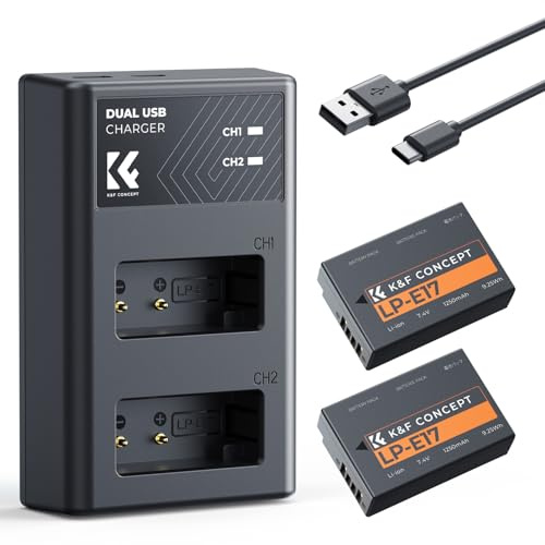 K&F CONCEPT LP-E17 Batterie et Chargeur 2 x 1250mAh USB Double | Compatible avec Canon R50 R100 RP R10 R8, Powershot V1, T8i T7i T6i T6s SL2 SL3 M3 M5 M6 200D 750D 760D 800D 8000D