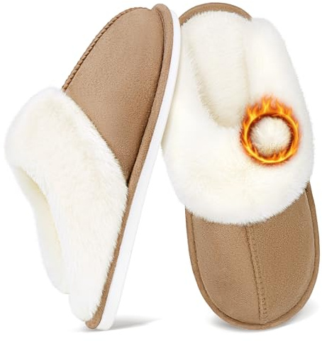 Fluffy Slippers Women Men Memory Foam Slippers for Ladies Plush Cozy House Shoes Indoor Outdoor Anti-Skid Rubber Sole Keep Warm Winter