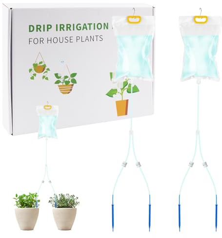 iBamso 2 Stück PflanzentropfBewässerungsbeutel, Automatisches Tropfbewässerungs Bewässerungsbeutel, 3,5 L Doppel-Tropfpfeil PflanzenBewässerung System mit Verstellbarem Durchfluss Ventilschalter