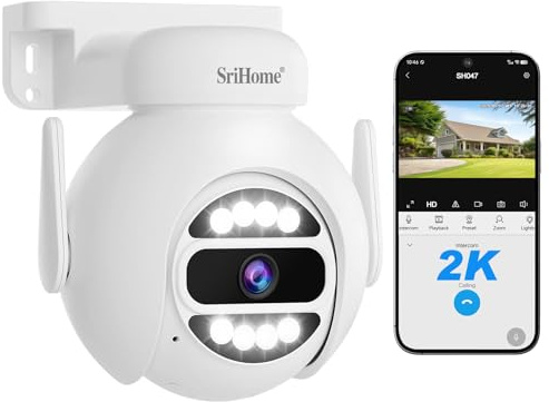 SRIHOME 4 MP Dual-Band WiFi-Netzwerk, PTZ-Überwachungskamera, Bewegungsverfolgung, Nachtsicht, IP66 wasserdicht, 2-Wege-Audio, Schutz des privaten Lebens, Verwendung im Innen- und Außenbereich