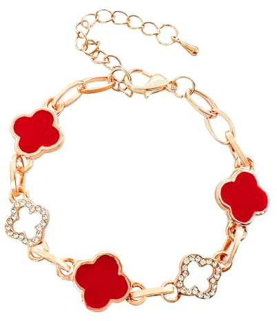 Gilieyer Four-Leaf Clover Bracelet for Women, Enamel Plated Gold Lucky Clover Fashion Simple Bracelets Cubic Zircon Rose Gold Leaf Bangle Black Clover for Women Jewelry (style6)