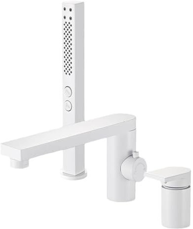 BiaoTeng 3-Loch Wannenrandarmatur Badewannenarmatur Einhebelmischer 360° Drehung mit Ausziehbarem Handbrause Badewannenrandarmatur 3 Loch,Weiß