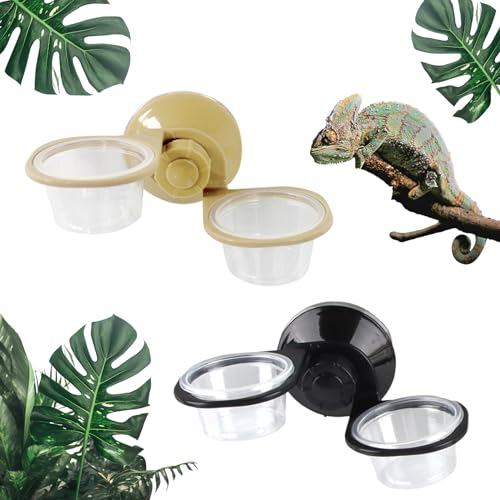 dellyy Reptile Feeder, 2PCS 2 in 1 Reptilien Wasserschale + Feeder mit Saugnapf, Double Feeding Cup Kleiner Gecko Futtertassen Für Reptilien, Insekten, Gecko Futter