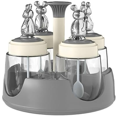 Luminexia Glass Condiment Jar,Kitchen Seasoning Box,4 Set,spice Jars With Lids Pots Set Spice Serving Jars Set Spices,for Cooking Container Salt And Pepper Tray,with 1 Fine Tray And 4 Spoons